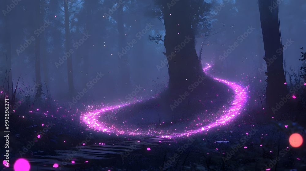 Poster a glowing pathway through a surreal forest symbolizing a dreamlike journey