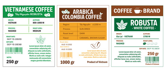 Vietnamese Coffee Labels template simple flat style in cmyk mode with two tone color.