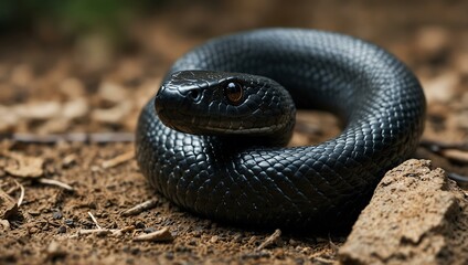 Fototapeta premium Black cobra snake.
