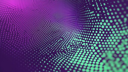 Abstract background with a gradient of pink, green and blue dots.