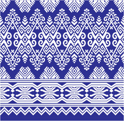Fototapeta premium Vector illustration of traditional Indonesian songket motif design pattern, elegant blue color. Suitable for songket motifs, batik on cloth, backgrounds, weaving.
