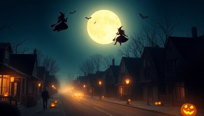 Halloween pumpkins on wooden planks with candles on a scary night