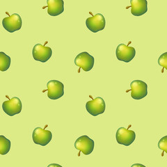 Bright green apples. Cute seamless pattern on green background for textiles and wrapping paper