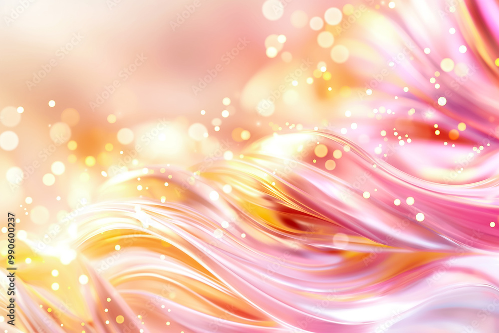 Aufkleber flowing pink and golden wave patterns blend seamlessly, enhanced by glowing bokeh effects, creating 