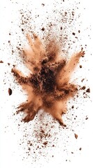 Finely ground cocoa powder creates an energetic splash effect against a clean white surface
