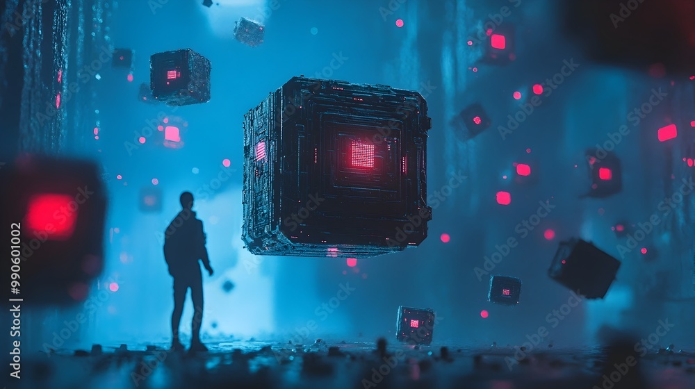 Poster mesmerizing neon geometry futuristic and imaginative abstract design
