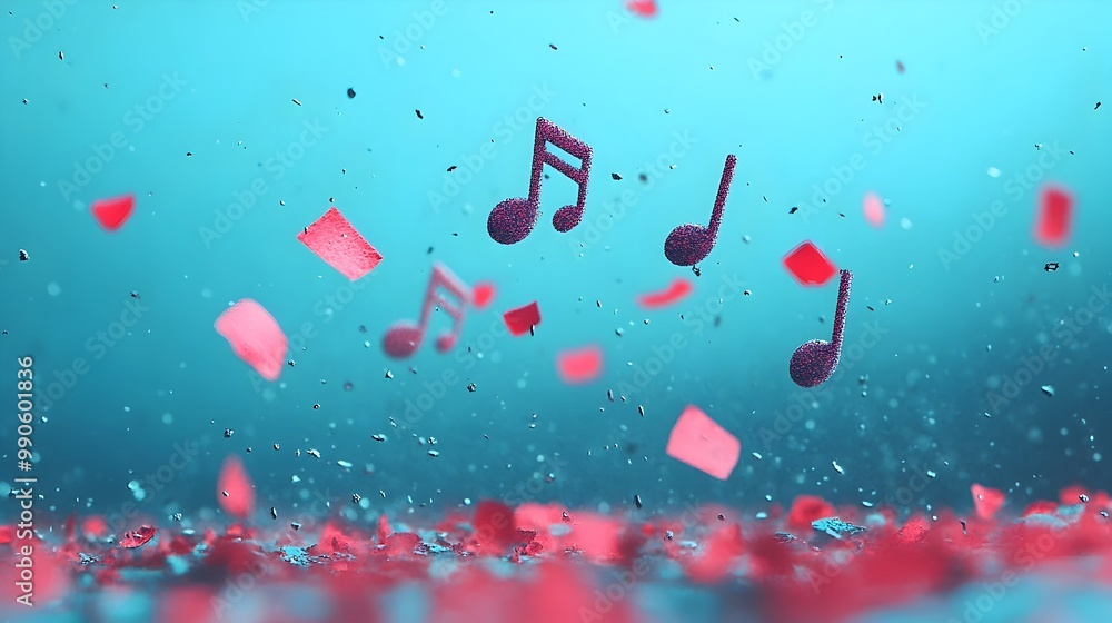 Aufkleber Neon Musical Notes Floating in Harmonious Air Symbolizing Music and Imagination Connection