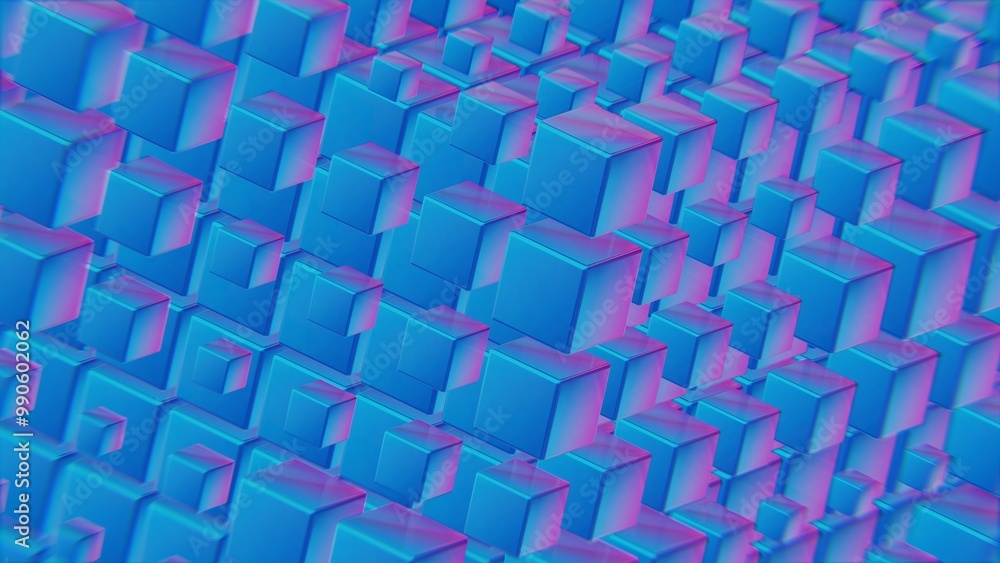 Poster abstract blue and pink cubes in a geometric 3d pattern