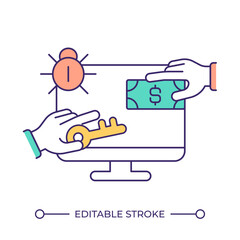 Online transaction vulnerability RGB color icon. Cybersecurity problem. Data breach. Hacking attempt concept. Isolated vector illustration. Simple filled line drawing. Editable stroke
