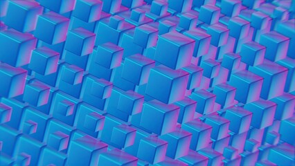 Abstract Blue and Pink Cubes in a Geometric 3D Pattern