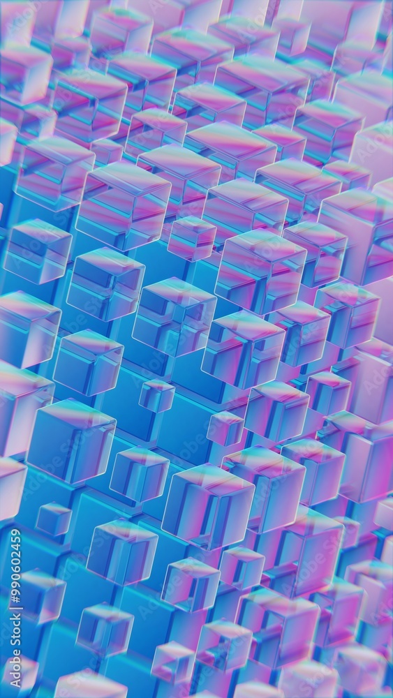 Poster abstract blue and pink cubes in a geometric 3d pattern