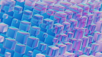 Obraz premium Abstract Blue and Pink Cubes in a Geometric 3D Pattern