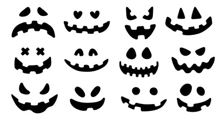 Vector illustration set of cute doodle Jack o Lantern faces for digital stamp,greeting card,sticker,icon,design