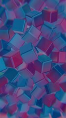 Abstract cluster of blue and pink cubes with soft focus..
