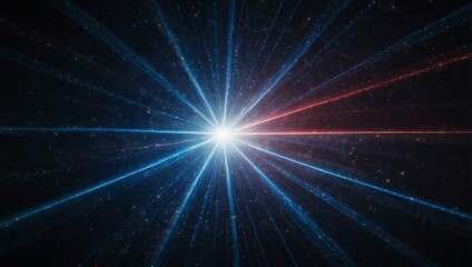 Fototapeta premium Blue laser beams create a glowing starburst effect.