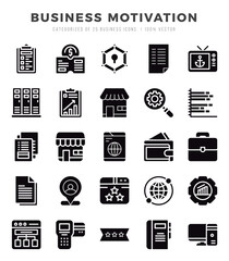 Vector icons set of Business Motivation. Glyph style Icons.