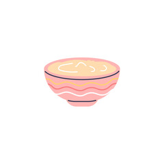 Yogurt bowl, sour cream vector flat icon, mayonnaise or sauce in pink ceramic plate, fresh milk smooth dessert