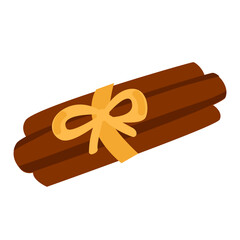 Hand drawn cinnamon stick in cute cartoon flat style, vector illustration isolated on white background.