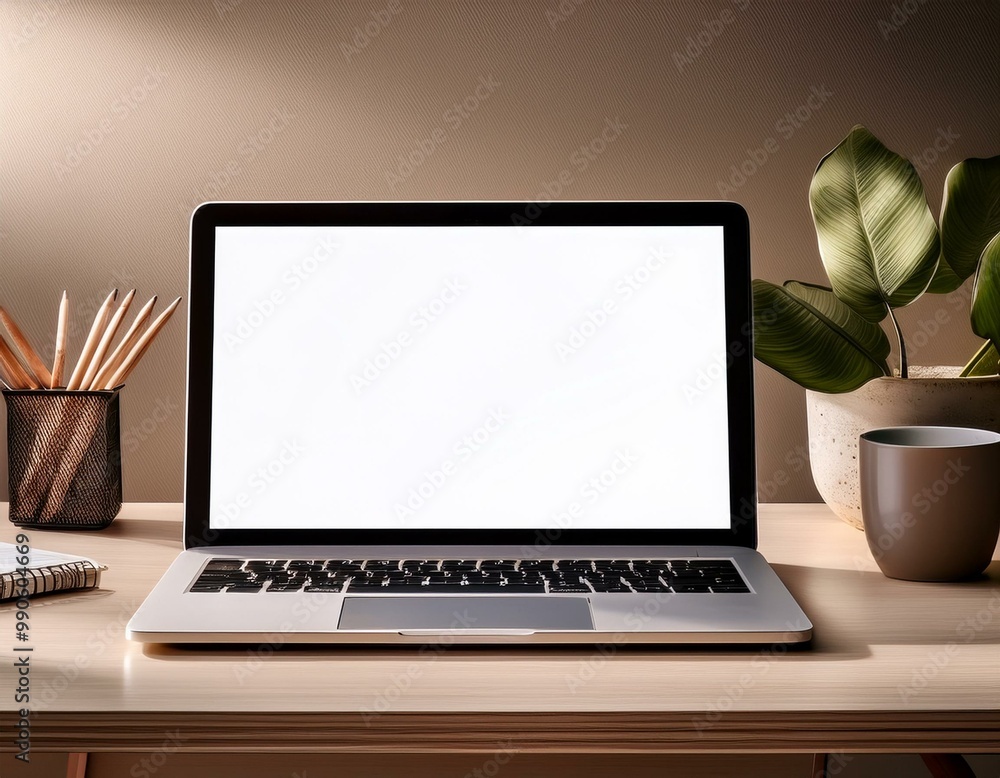 Wall mural laptop with blank empty white screen display mock-up, isolated on white background clipping path, fu