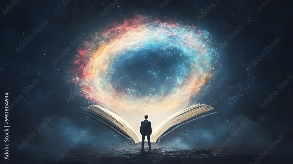 Leinwandbilder swirling rainbow vortex emerging from an open book symbolizing unleashed creativity and imagination