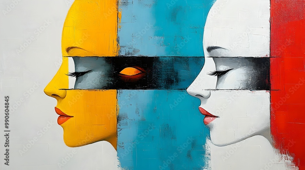Poster vibrant abstract faces representing diverse expressions of imagination