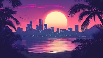 Obraz premium Sunset Cityscape with Palm Trees