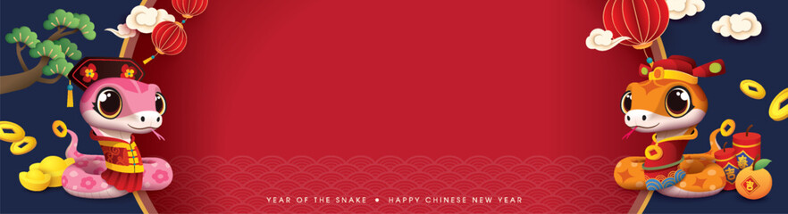 Chinese new year 2025 year of the Snake, Snake zodiac sign. Asian style design. Concept for traditional holiday card, banner, poster, decor element.
