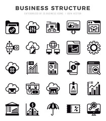 Collection of Business Structure 25 Lineal Filled Icons Pack.