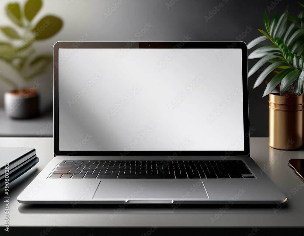 Wall mural laptop with blank empty white screen display mock-up, isolated on white background clipping path, fu
