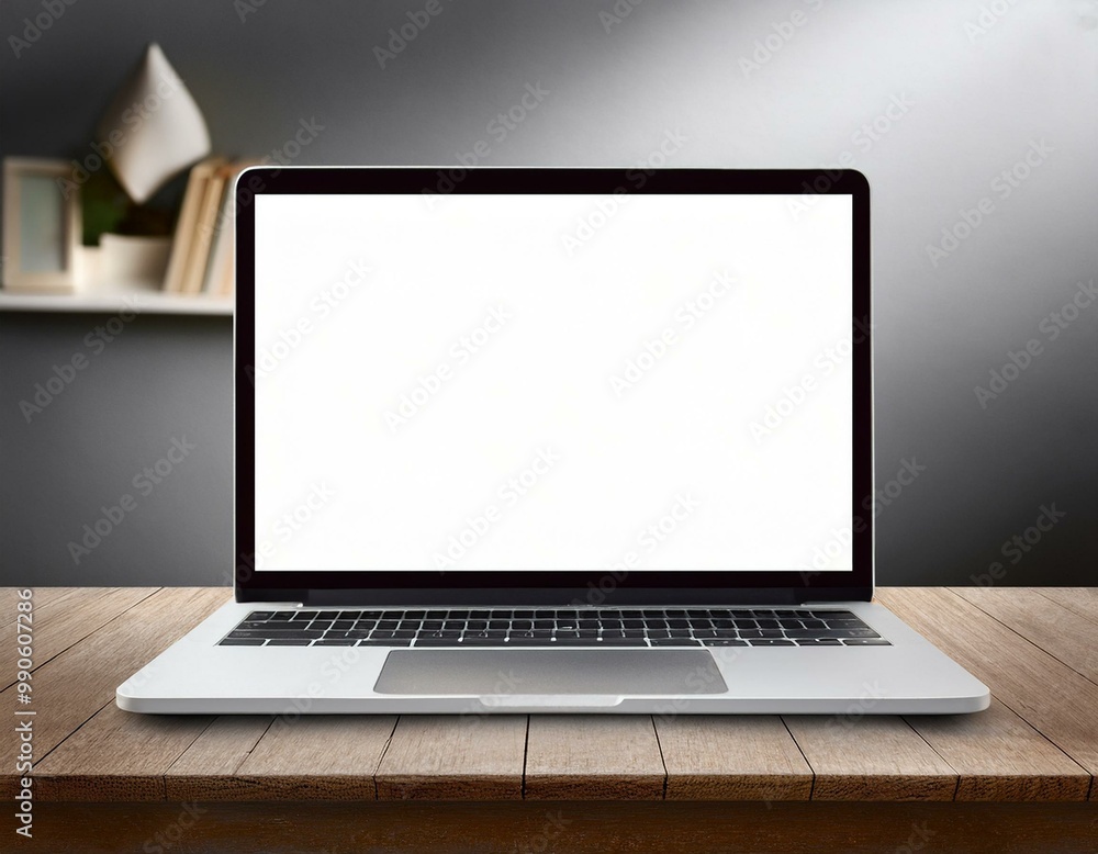 Wall mural laptop with blank empty white screen display mock-up, isolated on white background clipping path, fu