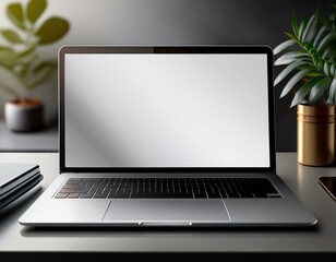 Fototapeta premium Laptop with blank empty white screen display mock-up, isolated on white background clipping path, full depth of field . silver open Isolated Devices Mockup 