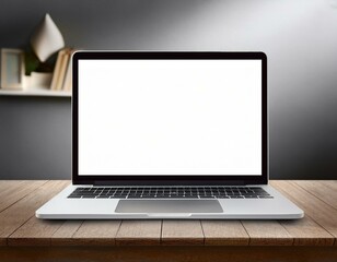 Fototapeta premium Laptop with blank empty white screen display mock-up, isolated on white background clipping path, full depth of field . silver open Isolated Devices Mockup 