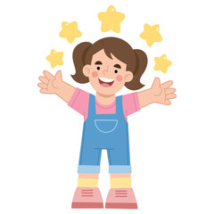 Vector illustration of little girl with star rating