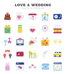 Love & Wedding icons set. Vector illustration.