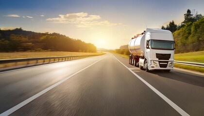  Fuel truck on a highway, transporting fuel with a focus on safety