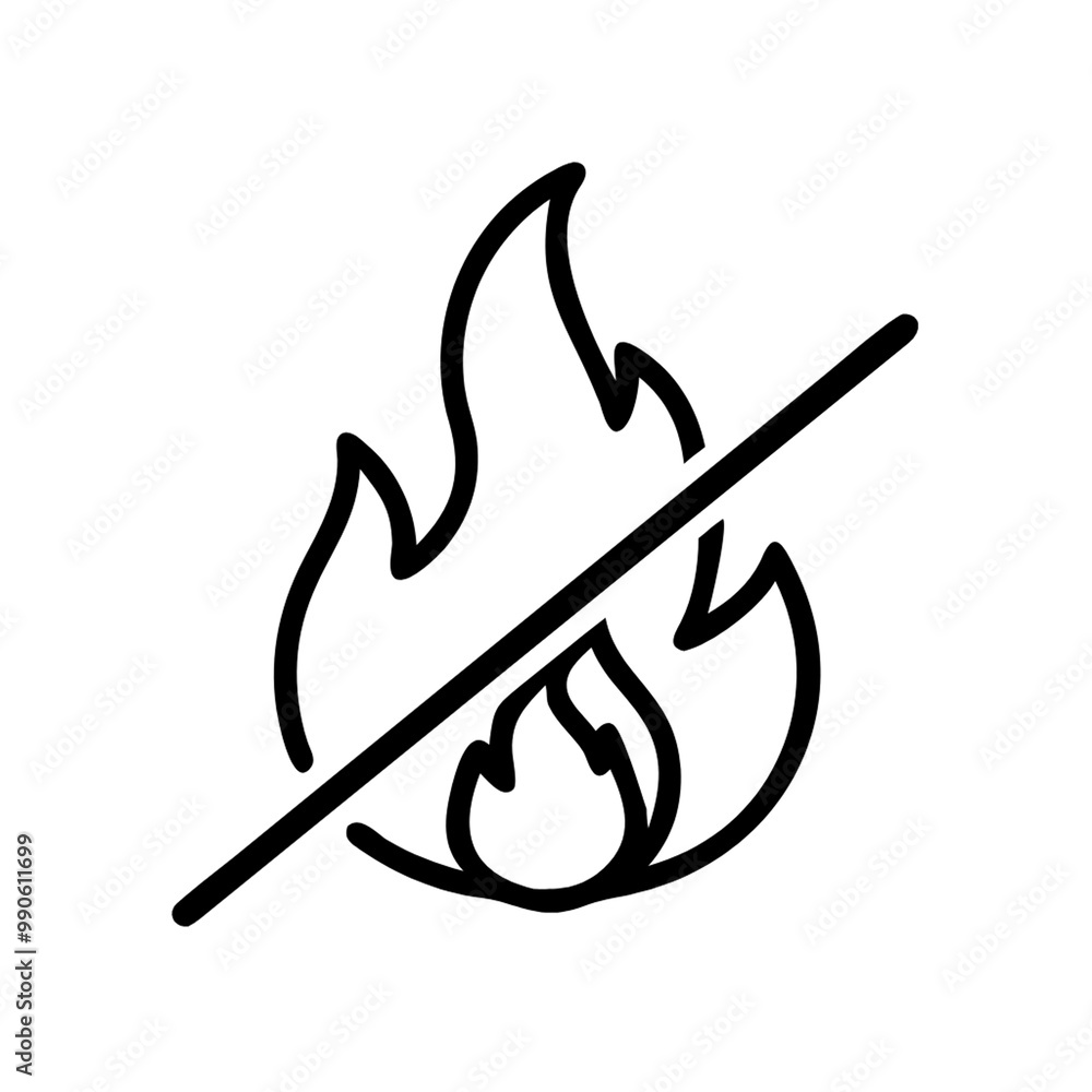 Poster no fire allowed, a simple black silhouette of a fire symbol enclosed within a circle with a diagonal