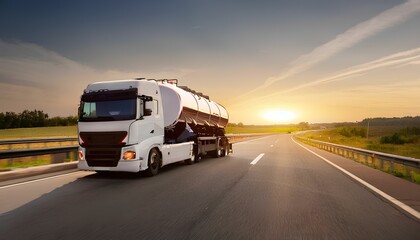 Obraz premium Fuel truck on a highway, transporting fuel with a focus on safety