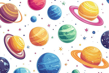 Cartoon colorful space background with fantasy planets and stars