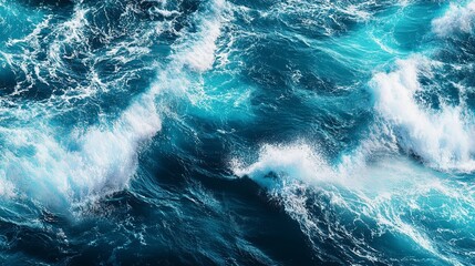 Dynamic Ocean Wave Pattern in Deep Blues and Turquoise