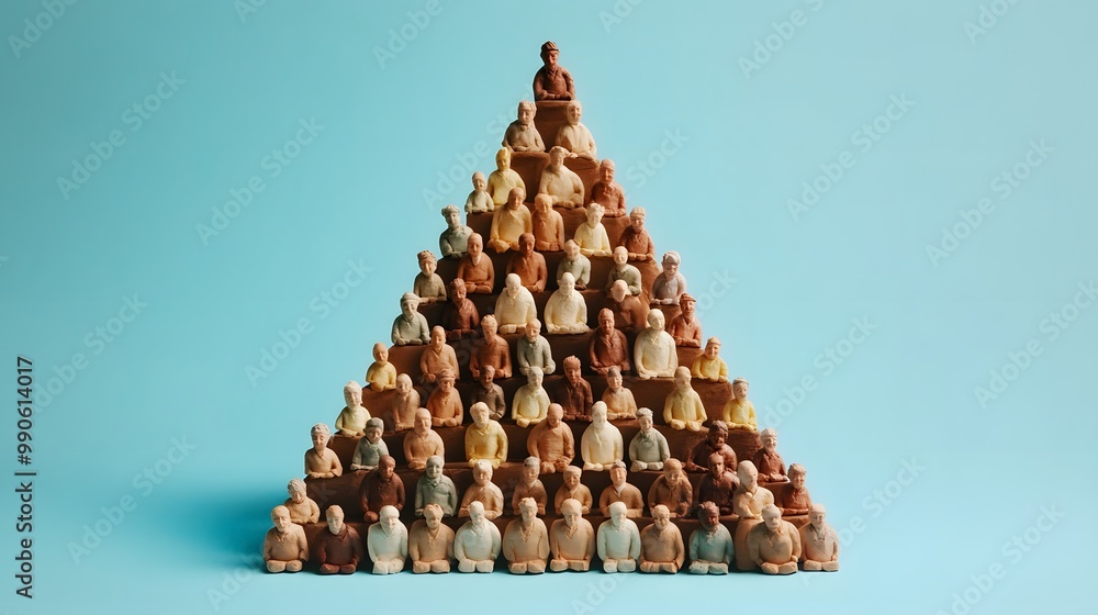 Poster 2. **illustrate a detailed 3d clay model of a population pyramid, showcasing the workforce age distr