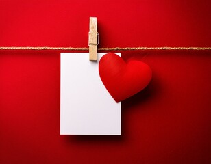 Valentine's Day. Red hearts hang on the rope.