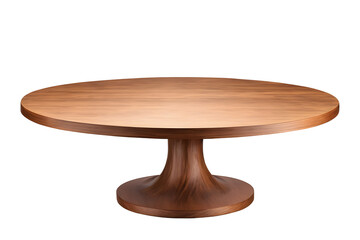 Elegant round wooden table isolated on a transparent or white background.