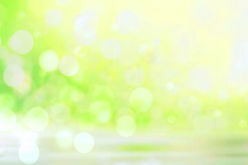 Obraz premium Abstract blurred fresh vivid spring summer light delicate pastel yellow green white bokeh background texture with bright circular soft color lights. Beautiful backdrop illustration.