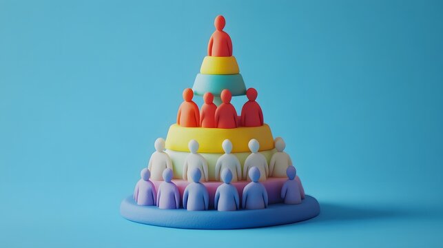 3. **Depict a stylized 3D clay render of a population pyramid representing workforce age distribution. The design should be modern and engaging, with the clay layers smoothly transitioning in color,