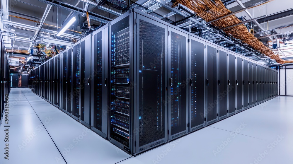 Aufkleber a row of black server racks in a data center.