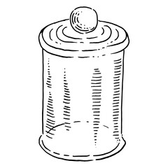 Glass jar for the kitchen. Can is a black and white drawing. Vector isolated image cookware.