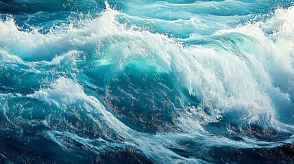 Dynamic Ocean Wave Pattern in Deep Blues and Turquoise