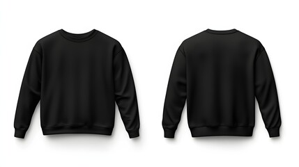 2. **Illustrate a mockup of a black crew neck sweatshirt, showcasing both the front and back views. Ensure the sweatshirt appears realistic, with a focus on the shape and design details against a