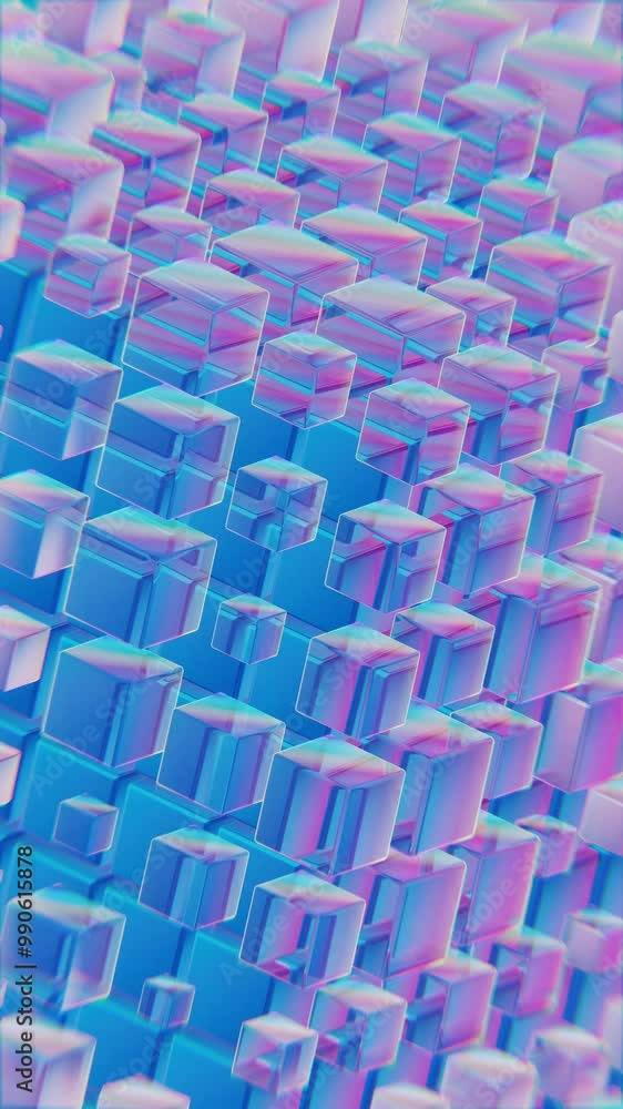 Poster abstract blue and pink cubes in a geometric 3d pattern