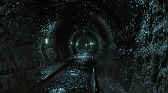 Tunnel in a mine with rail 